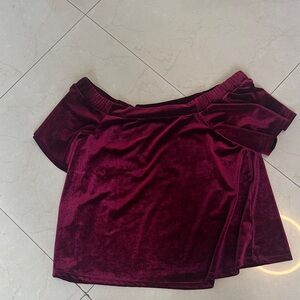 Velvet Off-Shoulder Top in Burgundy